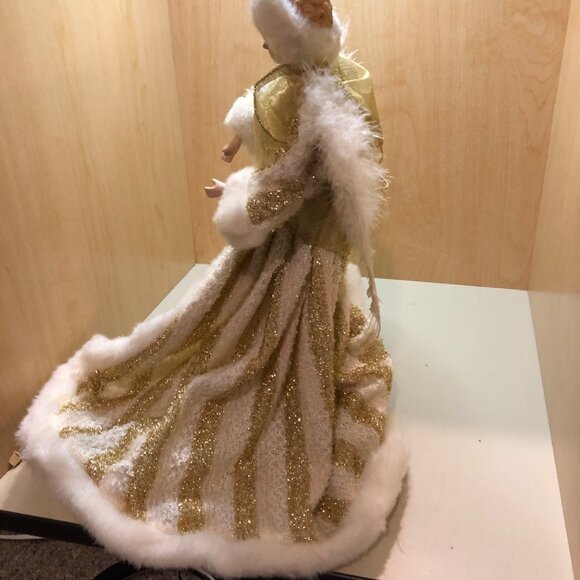 Vintage Porcelain Standing Angel with White Feather Wings & Gold Gown 14 Inches - Picture 10 of 12